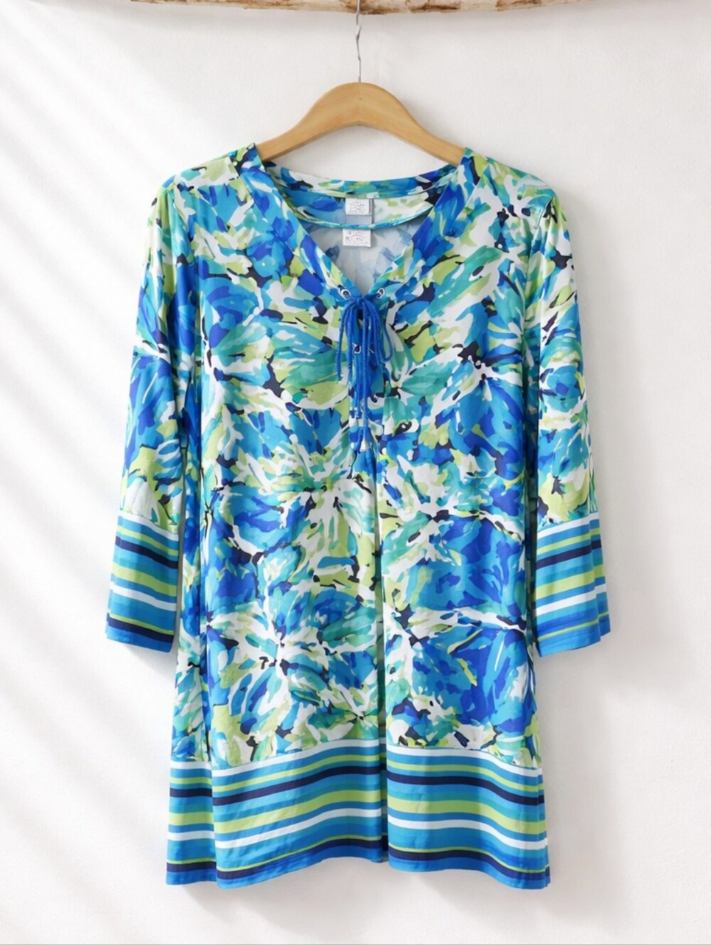 Beach Break. Blue Floral Tie-Neck Women's Dress/ Cover Up